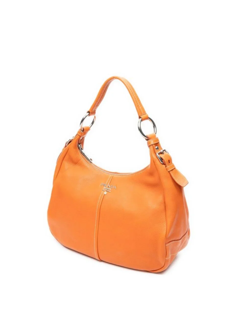 Prada Zip Hobo Orange Calfskin Leather